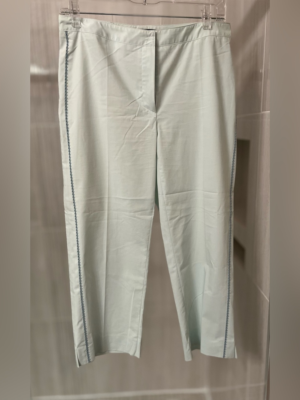 Blue Les Copains Made in Italy Light Aqua Mint Crop Pants Crochet Trim